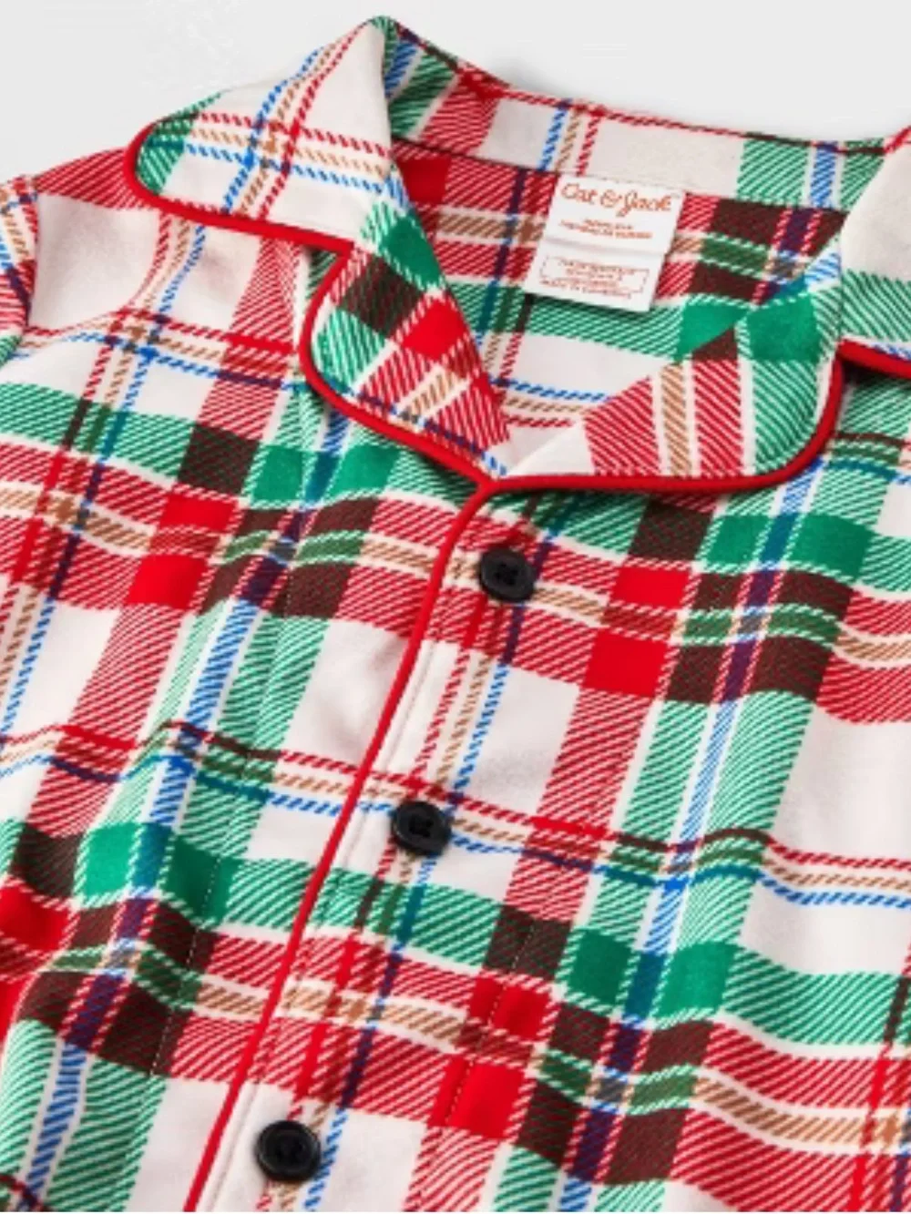 Cat & Jack Cream Red Green Plaid Toddler 2-Piece Pajama Set